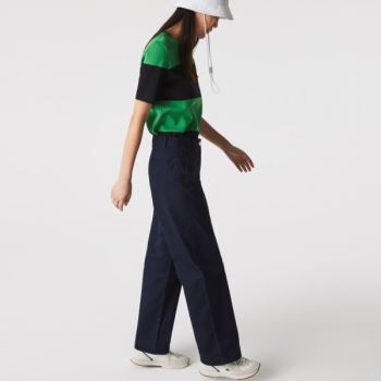 Lacoste High-Waisted Flared Cotton Pants - Kalhoty Dámské Tmavě Blankyt Blankyt | CZ-pERbkl